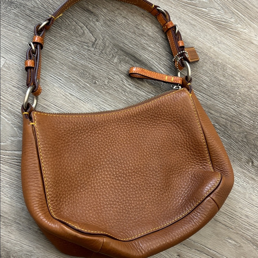 Coach Vintage Y2K Chelsea Leather Hobo Shoulder Bag brown yellow stitch Coach - Picture 5 of 14